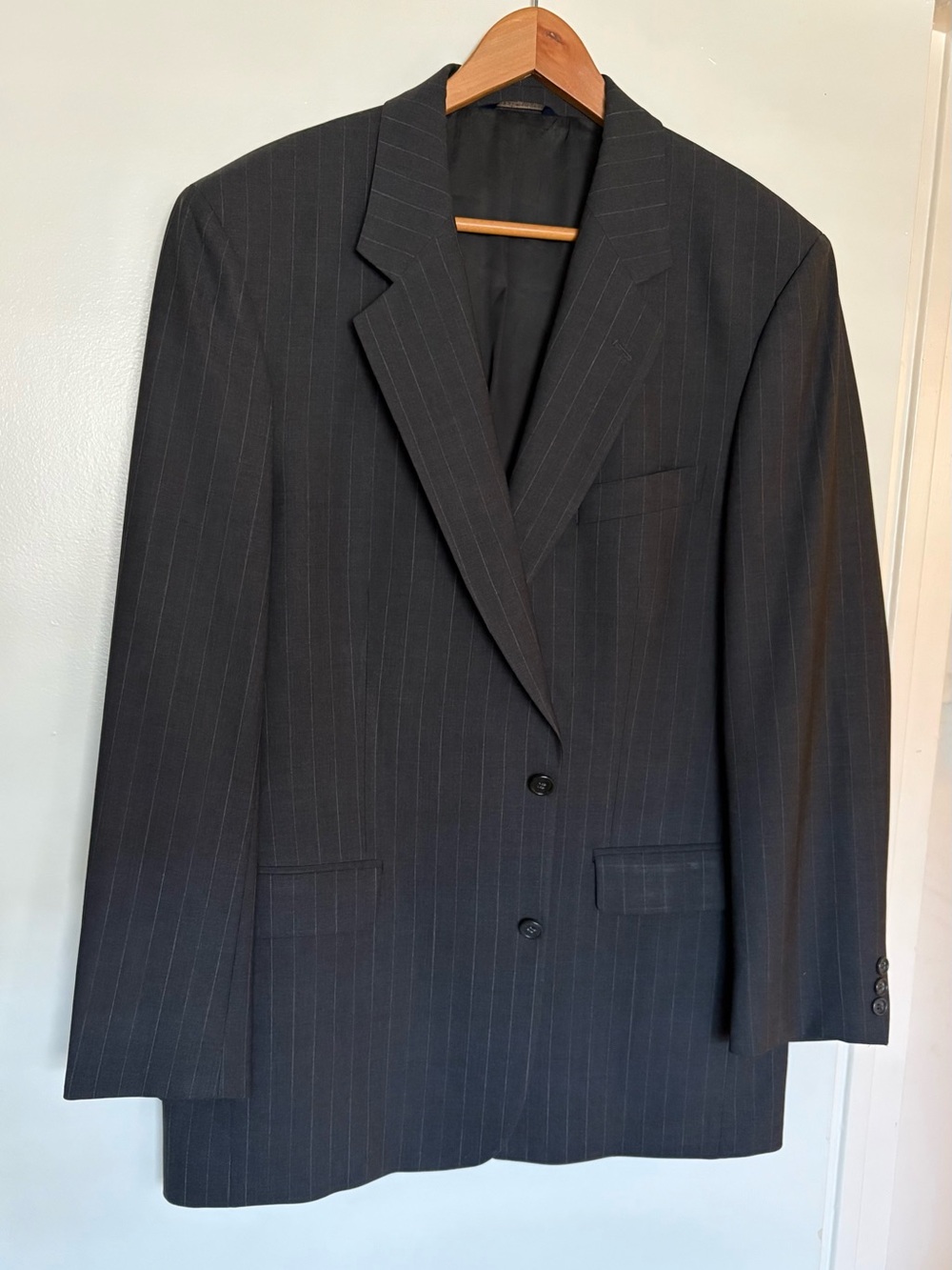 Brooks Black / Charcoal Gray Pinstripe Suit Jacket, 42L